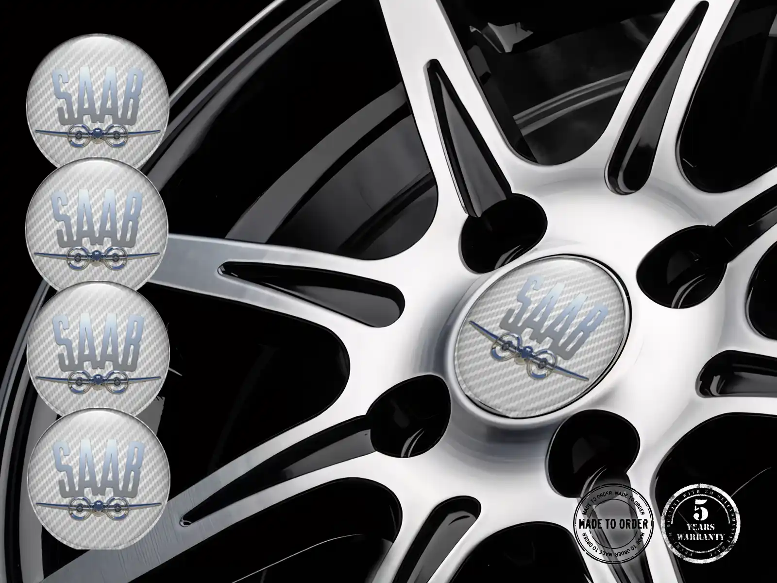Saab Aufkleber auf Felgen Epoxy Dome-Stil